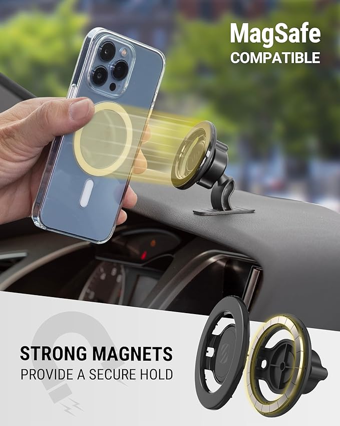 Scosche MagicMount SMSDV MagSafe Dashboard/Vent Car Mount, Magnetic Cell Phone Holder, Phone Stand for Dash/Vent Compatible with iPhone 16/15/14/13/12/Pro/Max/Plus/Mini/MagSafe Case, Pack of 2