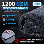 2-Pack1200 GSM Car Drying Towels (24" x 36") Car Drying Towel Extra Large Ultra Absorbent Drying Towel for Cars and Trucks, Without Streaks, Scratches, or Water Spots (Gray-Green)
