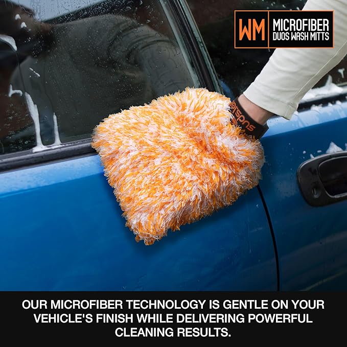 Suds Lab Microfiber Car Wash Mitts (2 Pack) Scratch Free Detailing, Cleaning, Washing Mitt 8"x10" Double-Sided