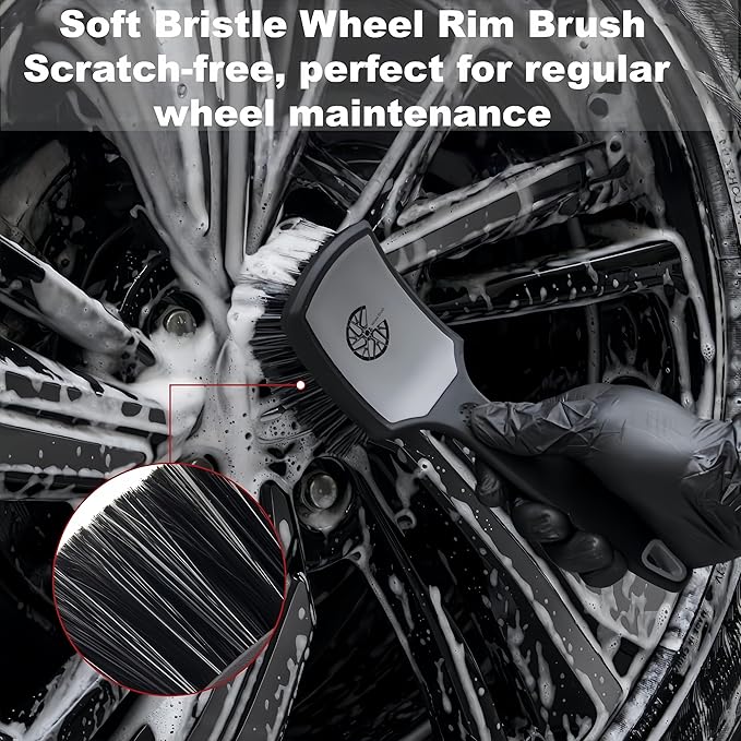Car Wheel & Tire Brush Set, 2Pack Tire Brush and Wheel Rim Brush, Soft & Stiff Bristle Wheel Cleaner Brushes, Scratch-Free Car Wheel Brush Kit for Cleaning Wheels, Tires, Cars, Trucks