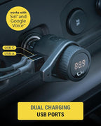 Scosche BTFM9 FM Bluetooth Transmitter Car, Dual 12W USB-C and USB-A Charging Ports, Fast Type C Car Charger, Wireless Radio Bluetooth Adapter, Hands-Free Kit for Calls, Siri and Google Assistant