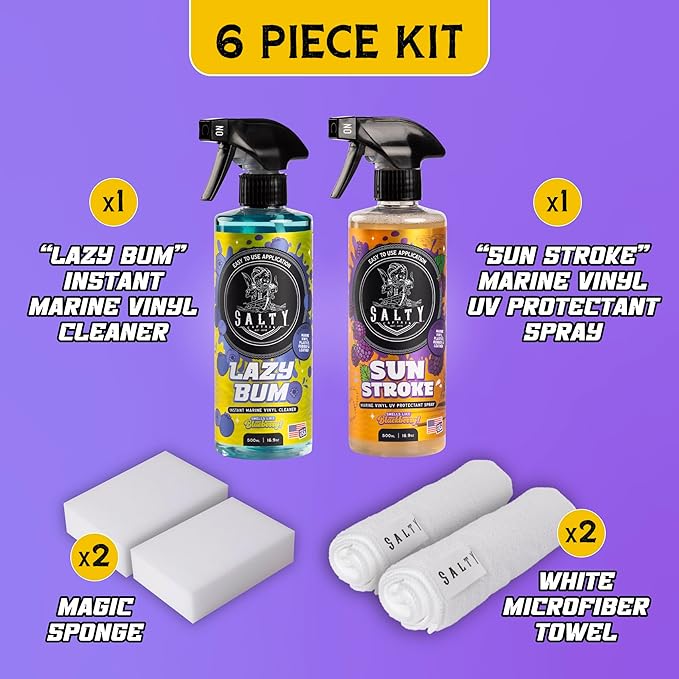 Salty Captain Sweet Seats Kit - Boat Upholstery Cleaner and Protectant Kit with Boat Seat Cleaner Spray & UV Marine Vinyl Protectant | RV, Car & Auto Vinyl Care | Boat Cleaning Supplies & Accessories