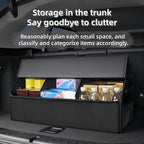 Car Organizers for Trunk for Suv Sedan, Leather Storage Box,Extra Large,Magnetic Lid,Collapsible and Adjustable, Collapsible Suede velvet， Black