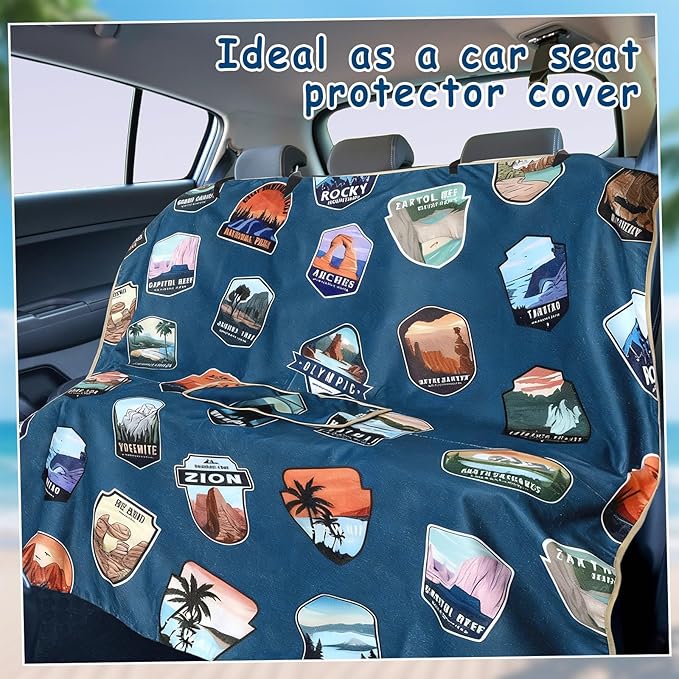 Lonfliness Car Seat Cover Towel Non Slip Back Seat Car Seat Towel Athletic Running Towel Washable Seat Cover for Gym Workout Sweat Outdoor Sport Beach Hiking Yoga (National Park)