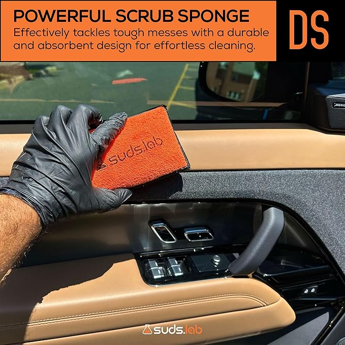 Suds Lab DS Detailing Scrub Sponge – Microfiber Scrub Pad for Car Detailing, Two Textures for Polishing & Scrubbing, Durable & Absorbent, Multi-Surface Use, Washable & Reusable – 6 Pack, Orange