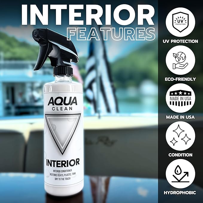 AquaClean INTERIOR Cleaner & Conditioner Spray | Car Truck Boat RV Off-Road | Cleans Conditions Protect Leather Vinyl Plastic Rubber | UV Shield Anti-Static Odor Eliminator Non-Toxic | USA Made | 16oz