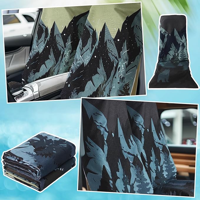 Hahafelt 2 Pack Car Seat Towel Covers Athletic Running Towel Performance Microfiber Post Workout Sweat Washable Cover Non Slip for Seat Outdoor Sport (Bear Ridge)
