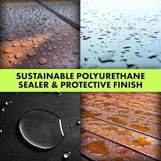 Eco-Poly Polyurethane Sealer — Non-Toxic, Low Odor, Quick-Dry Water Based Protective Spar Varnish for Indoor & Outdoor, Satin 1 Gallon Polyurethane Sealant for Wood, Concrete, Multiple Surfaces