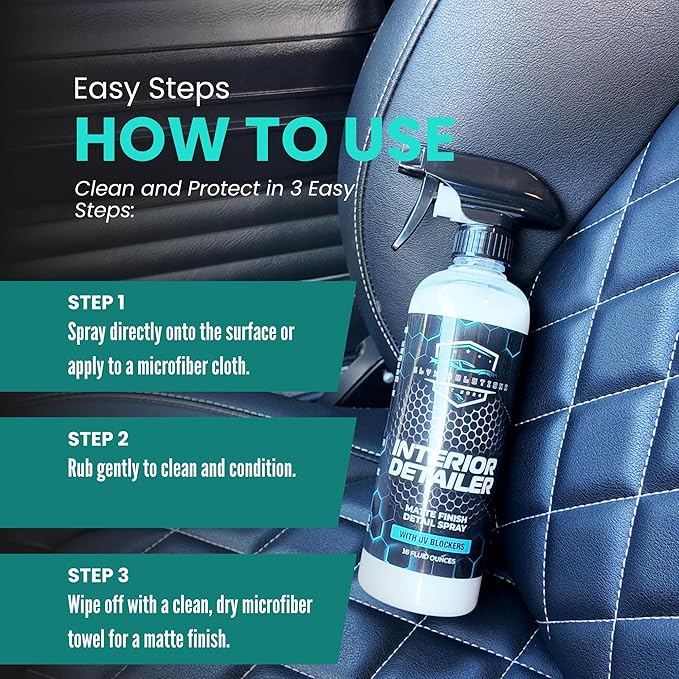 Interior Detailer – Clean, Protect & Restore | Matte Finish Spray for Dashboard, Vinyl, Plastic & Leather | Anti-Static, UV-Resistant, Non-Greasy Formula | 16 oz
