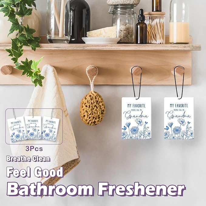Grandma Gifts Car Air Freshener Accessories 3pcs,My Favorite People Call Me Grandma Gifts for Grandmother Christmas,Rustic Blue Flower Hanging Scent Fragrance Card for Women Closet Home Decor