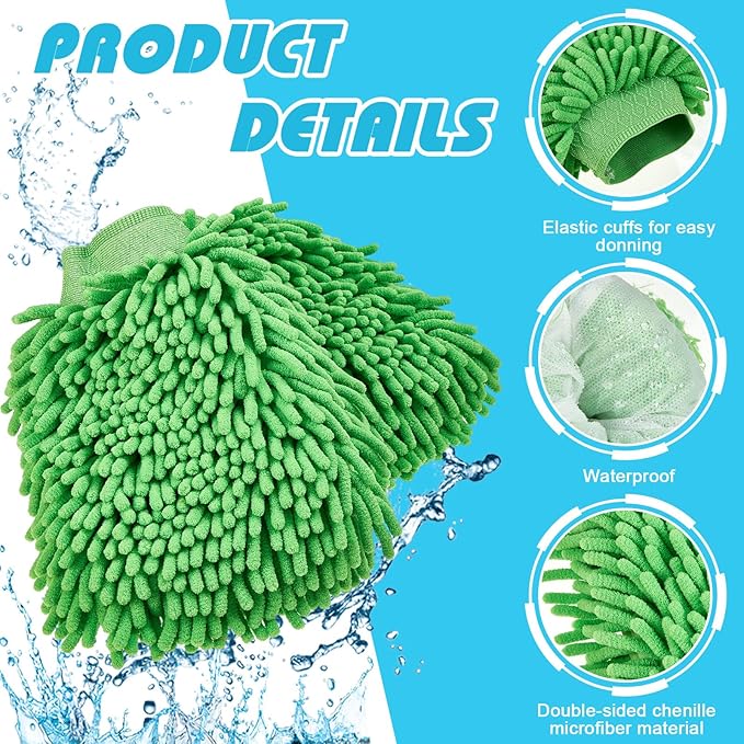 Toulite 16 Pcs Car Wash Mitt Chenille Microfiber Wash Mitt Double Sided Glove Cleaning Drying Mitts (7.48 x 10.24 Inch,Bright Colors)