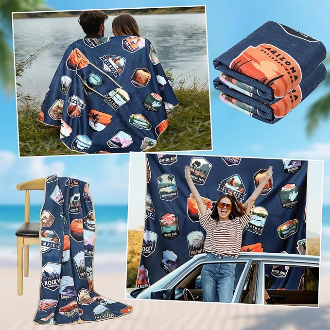 Lonfliness Car Seat Cover Towel Non Slip Back Seat Car Seat Towel Athletic Running Towel Washable Seat Cover for Gym Workout Sweat Outdoor Sport Beach Hiking Yoga (National Park)
