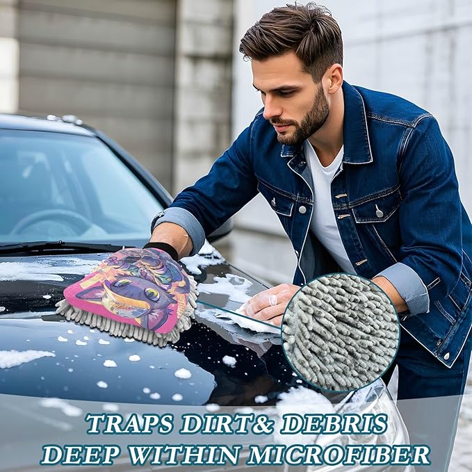 Cartoon Cat Graffiti Style Colorful Hip Pop Hot Pink Car Wash Mitts Scratch Free Wash Mitten For Cars Car Wash Sponges