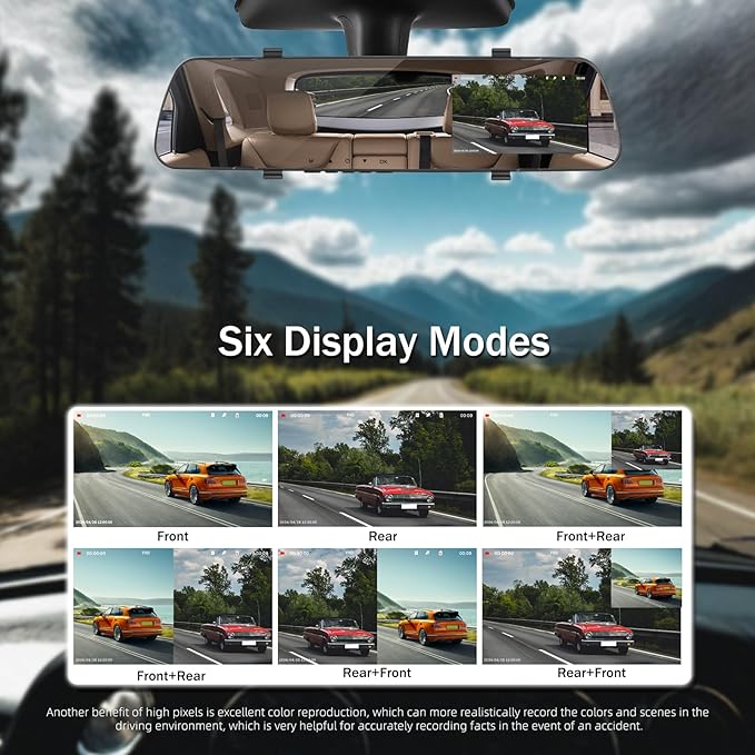 Mirror Dash Cam Front and Rear Dash Car Camera 4 inch 1080P IPS Screen Rear View Mirror Dash Cam Mount with Loop Recording Motion Detection Reverse Assistance