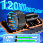 [Apple MFi Certified] iPhone 17 Car Charger, Rombica 6-Port 120W USB-C&USB-A Power Cigarette Lighter PD/QC Multiport Fast Car Charger + Type-C Braided Cord for iPhone 17 Pro/16/15/Galaxy S26/S25/Pixel