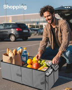 HOTOR Trunk Organizer for Car - Car Organizer, Foldable Trunk organizer for SUVs & Sedans, Sturdy Organization for Car Accessories, Tools, Sundries, Grey, 2 Compartments, 21.3"×12.6"×10.6"
