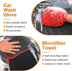Preciva 5PCS Car Wheel & Tire Brush Kit -Car Cleaning Kit, Wheel Cleaner Brush, Soft-bristled Rim Brush, Car Drying Towel, Car Detailing Cleaning Wash Brush Supplies Kit for Interior Exterior Wheels
