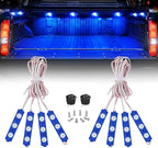 Nilight 8PCS Truck Pickup Bed Light 24LED Blue Cargo Rock Lighting Kits with Switch for Van Off-Road Under Car Side Marker Foot Wells Rail