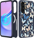 for Samsung Galaxy A36 5G Phone Case - Compatible with MagSafe Women Girls Cute Magnetic Protective Cover Girly Blue Butterfly Heavy Duty Shockproof Design for Samsung A36 5G Cases 6.7"