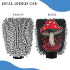 YETTASBIN Mushroom 2PCS Car Wash Mitts, Ultra Absorbent Chenille Microfiber Car Washing Gloves, Scratch-Free Lint-Free Auto Cleaning Mitt, Machine Washable Elastic Cuff Car Wash Sponge