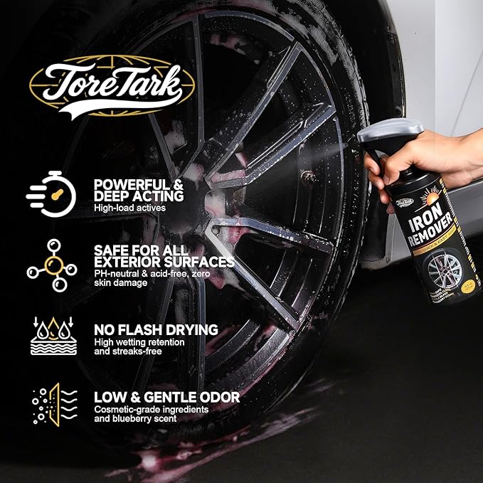 toretark Iron Remover, Fallout & Iron Remover for Car Detailing, Fast Removal Brake Dust & Rust and Wheel Cleaner, Safe for All Vehicle Paint & Wheels, Tire Shine and Preps for Wax (16oz)