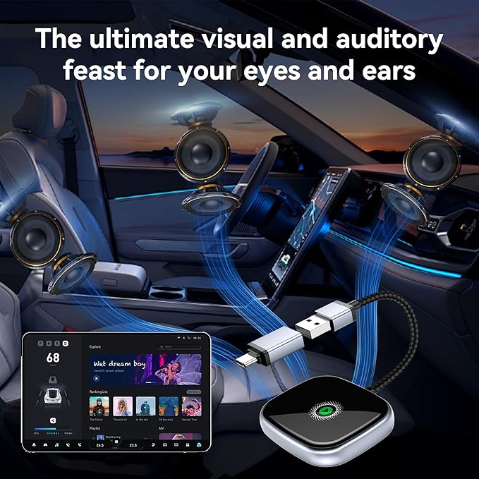 Wireless CarPlay Adapter, Wireless Car Screen Adapter for iPhone-Easily Upgrade Wired CarPlay to Unwired Connectivity, Includes USB-A to USB-C Dongle, Plug & Play for iPhone (iOS 10 and Above)