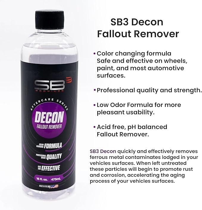 SB3 Decon Professional Fallout Remover - Acid-Free, pH-Balanced Rust Inhibitor with Color-Changing Technology - Rust Remover Spray, Safe for Metal and All Surfaces (128 Fl Oz)
