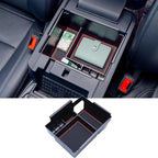 TOPINSTALL 2020-2026 Ford Explorer Console Organizer Tray - Compatible with 2020+ Ford Explorer Deep Armrest Storage Box with Coin Holder & Non-Slip Mats, Red Interior 6th Gen Explorer Accessories
