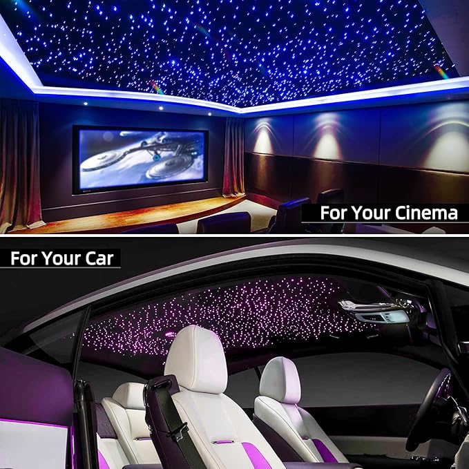 32W Twinkle Starlight Headliner Kit, 800pcs*0.03in*13.1ft LED Fiber Optic Lights Kit, Star Ceiling Light+10 Crystals+Adapter+Cigarette Lighter for Car Roof/Home with APP/Remote/Music Mode