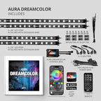 OPT7 12V Aura DreamColor Golf Cart Underglow LED Light Kit with App & Remote, 4PC Waterproof Multicolor Light Strips, Music Neon Accent Chasing Lighting for EZGO Yamaha Club Car, Outdoor Gifts