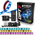 OPT7 Aura Interior Car Lights with Remote Control, 12V Music Sync Inside Ambient Lighting Kit, RGB Multicolor Under Dash Accessories, Neon Decoration Gifts, 4pc Single LED Strip