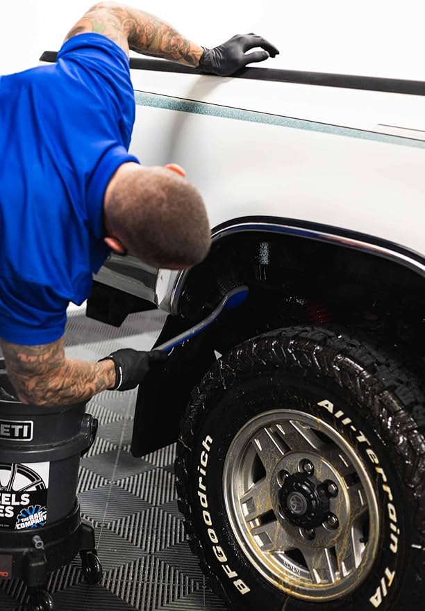 Detail Factory - Fender Well Brush - Ergonomic ProGrip Handle, Stiff Synthetic Bristles, Ergonomic Design, Clean Your Wheel Wells with Ease - Avalanche