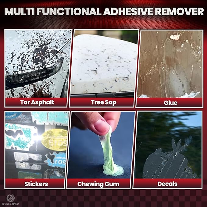 DONKEYPRO Tree Sap Remover for Car -15 fl.oz Sticker Remover Spray with Scraper, Quickly Dissolves Sticky Residue, Glue, Tape, Labels, Decals, Bug, Insect Residue, Tar, Wax on Paint & Glass