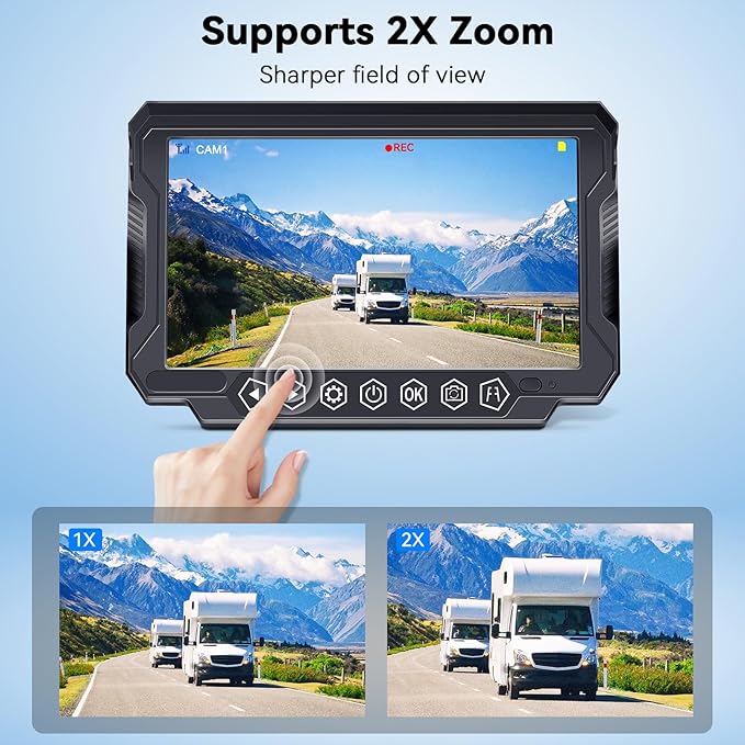 RV Backup Camera Wireless 7-inch for Furrion: Touchkey 4-Channel with Recording 1080P HD RV Rear View Camera Night Vision Waterproof Easy Install for Trailers, Boats, Fifth Wheels