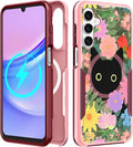 for Samsung Galaxy A14 5G Phone Case - Compatible with MagSafe Women Girls Cute Magnetic Protective Cover Girly Cat Flower Floral Heavy Duty Shockproof Design for Samsung Galaxy A14 5G Cases