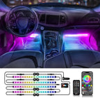 OPT7 Aura DreamColor RGB-IC LED Car Interior Light Strips, 4PC Neon Ambient Lighting Kit with APP & Remote, 12V Music Color Chasing Lights for SUV Truck Van, Under Dash Decor