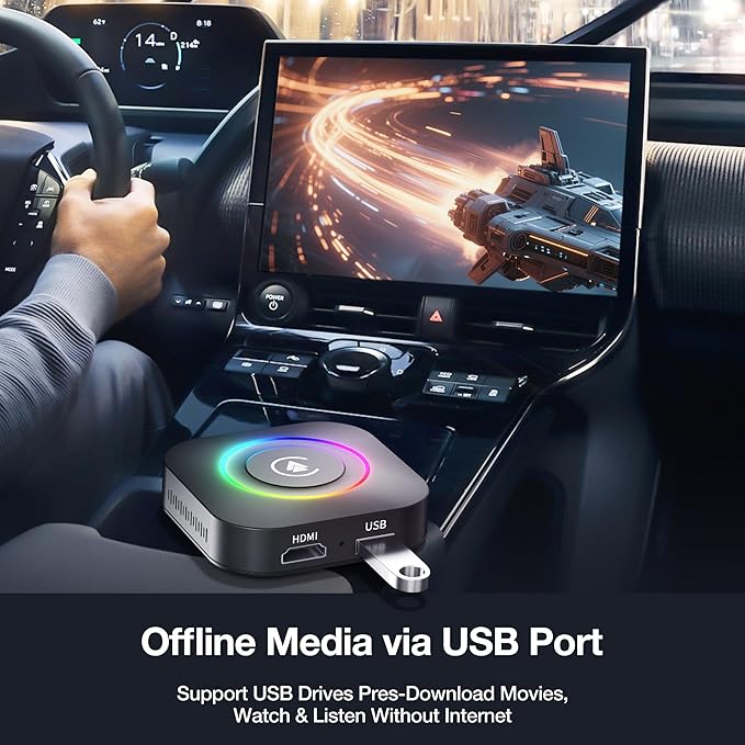 Wireless CarPlay Adapter Magic AI Box, Upgraded CarPlay & Android Auto, Support USB App Install, Screen Mirror, Plug & Play Magic Box for iOS/Android & Cars 2015+