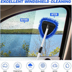 Baderke 9 Pcs Car Windshield Cleaner Tool Kit with with Extendable Handle, Microfiber Towel Pads, Sponge, Ventilation Brush, Empty Spray Bottle for Auto Glass Wiper Suvs Rvs & Home Windows(Blue)
