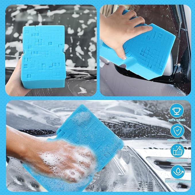 Big Sponge 2.0 Soft Car Wash Sponge with Enhanced Grip Reaches Tight Spots Safe for All Paint Types Works with Rinseless Wash Car Soap(Blue)