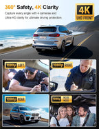 360° View 4K 4 Channel Dash Cam Front and Rear Inside Left Right, Built-in GPS, 5.8GHz WiFi, Car Dash Camera for Cars with App Connect, Support Parking Mode, G-Sensor, Free 128GB Card