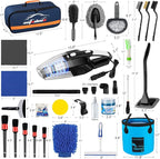 AUTODECO 41Pcs Car Cleaning Wash Kit Interior Detailing Cleaner Kit with High Power Handheld Vacuum, Collapsible Bucket, Windshield Tool, Snow Shovel, Tire Brush, Complete Car Care Tools, Blue