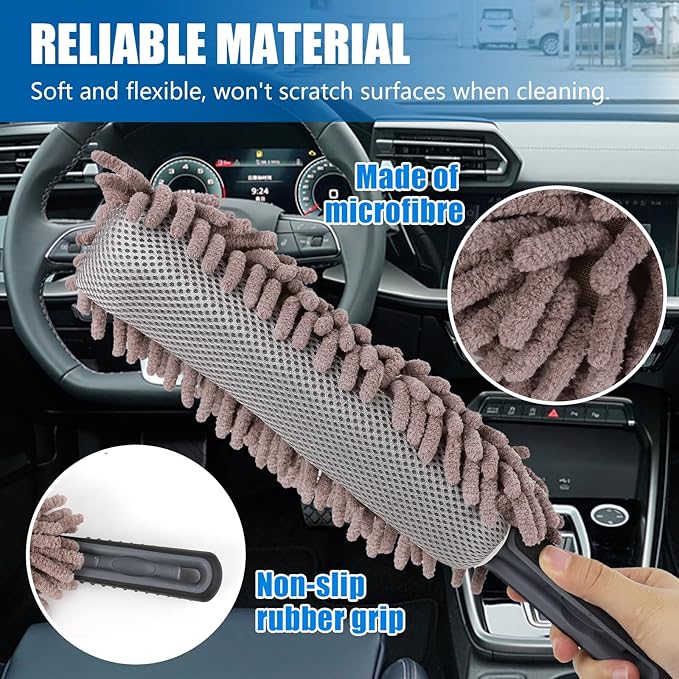 Wuyaoyao Car Duster Interior & Exterior, 13.78" Soft Microfiber Auto Duster Brush, Lint & Scratch Free Car Detailing Cleaning Brush, Multipurpose Dusting Tool for Auto Office Home Furniture (Gray)