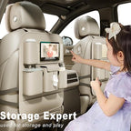 GMQ Backseat Car Organizer with Touch Screen,Protectors Kick Mats Travel Accessories for Kids,Multifunctional Seat Back Organizer Car Travel Organizer Accessories (Beige, 2PCS)