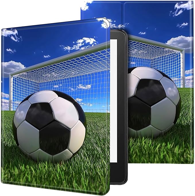 Case for 7" Kindle Paperwhite 12th Generation 2024 & Kindle Colorsoft Signature Edition,Leather Folio Adjustable Stand Cover Auto Wake/Sleep for Kindle Paperwhite 2024,Football Field