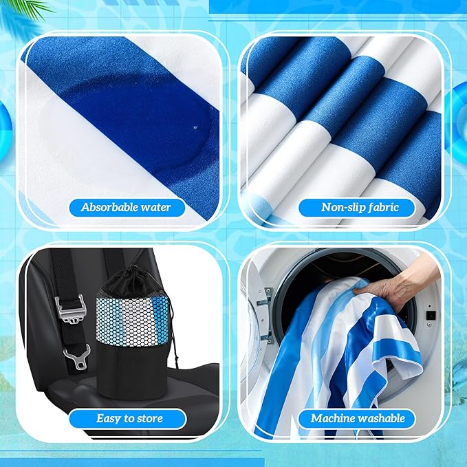 Hahafelt 2 Pack Car Seat Towel Covers with Storage Bag, 63 x 32 Inch Universal Non Slip Waterproof Sweat Protector for Car Truck, Gym Swimming Running, Machine Washable (Blue Vertical Stripes)