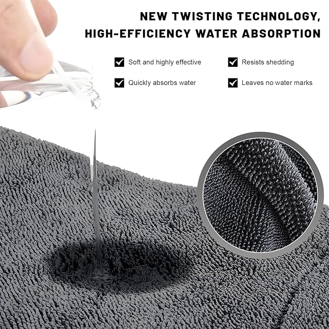Car Microfiber Towels, 23.6" × 15.7" Ultra Absorbent Drying Towel Twisted-Loop Detailing Cloth, 1200GSM Thick Cleaning Cloth Scratch-Free Quick Dry Towel for Car Truck SUV