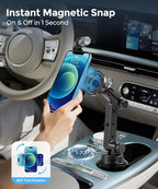 Upgraded Car Cup Phone Holder - Powerful Magnet for Cars/Trucks, 1s Grab Release, car Phone Mount Compatible with MagSafe，Fits iPhone/Samsung & All 4.0-7.0 Inch Smartphones