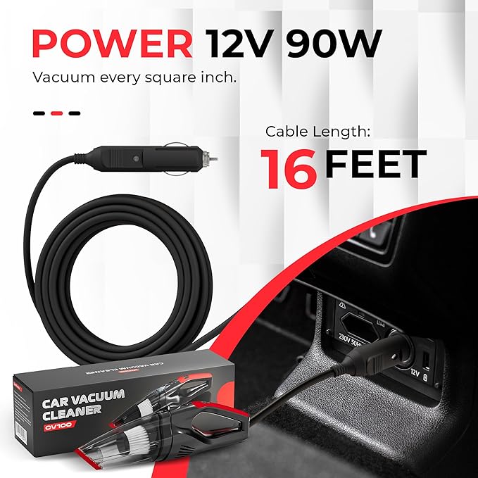 Airmoto Car Vacuum Cleaner High Power with 16 Ft Cord - 12V Portable Handheld Vacuum Cleaner - Dust Buster with Strong Suction - Car Accessories for Women and Men