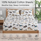 Ivellow Twin Sheets Set Kids 100% Natural Cotton Sheets Soft Breathable Lightweight Percale Bed Sheets 16" Deep Pocket Cartoon Dog Puppy Patterned Sheets Kids Twin Bedding Toddler Teen Dorm Essentials