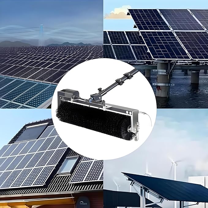 Photovoltaic Panel Cleaning Tool,7.5m Telescopic Pole,60cm Width Electric Solar Pane Roller Brush,Wet/Dry Modes,for Facility Maintenance Teams DualUse(7.5m)